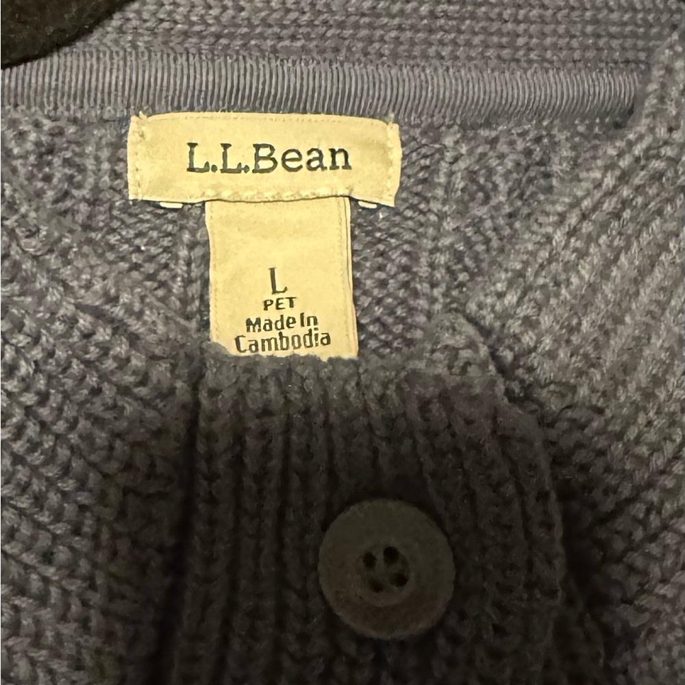 Ladies LL Bean Double L Cable Cardigan Sweater in Blue Cotton M - Picture 3 of 3